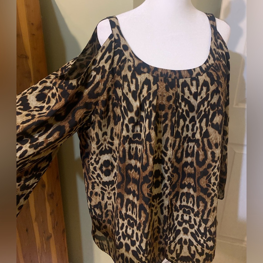 Animal Print Cold Shoulder Blouse